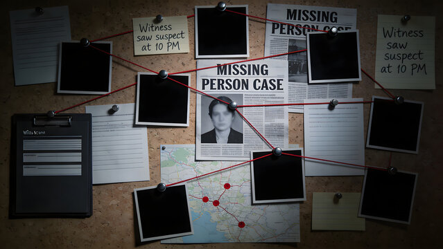 Crime Evidence Board Mockup Template with Red Thread Connections