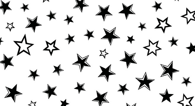 Black and White Star Pattern Background - Hand Drawn Stars on White