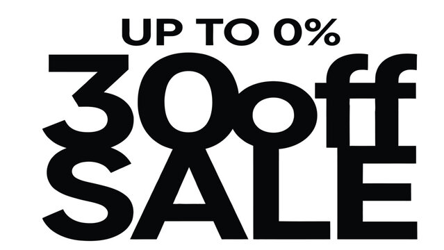 Up to 30 percent off sale graphic featuring stylized black lettering and shapes.
