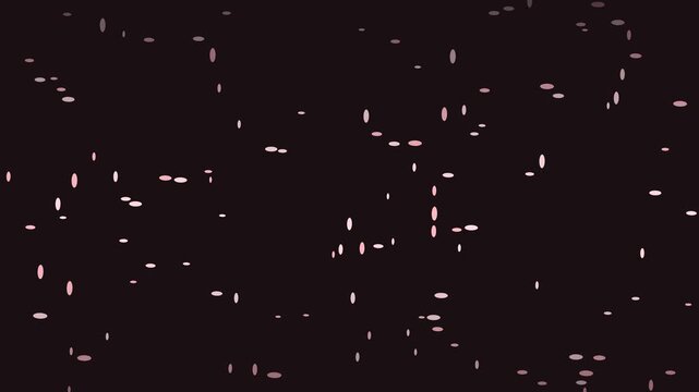 Animated motion background features numerous small, soft pink and gray oval shapes drifting and sparkling on a dark backdrop. This abstract footage is a seamless loop.