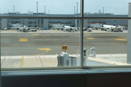 Azul passenger airplanes parked at Brazilian Campinas Viracopos Airport on a spring day. Photo taken October 8th, 2025, Campinas Viracopos, Brazil.
