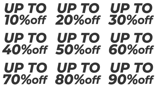 Promotional stickers feature bold text indicating percentage savings for effective store advertising.