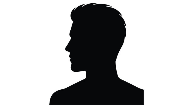 Man silhouette represents a profile view of a person shown in black against a plain white background.