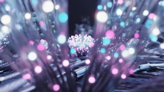 Fiber Optic Cables 3d Render With Neon Blue And Pink Light Pulses Glowing In A Futuristic Data Server Room Environment