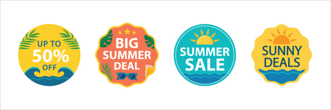 Summer sale badges collection with sun and beach elements