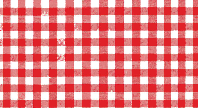 Bright red and white checkered vector graphic illustration featuring a classic picnic table cloth design pattern
