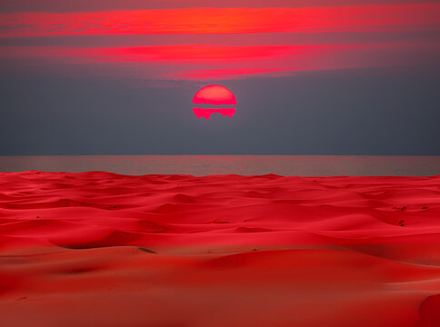 Sahara desert with Atlantic ocean meets near coast - Morocco, North Africa