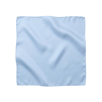 Light blue silk pocket square top view isolated. Mens fashion accessory mockup template.