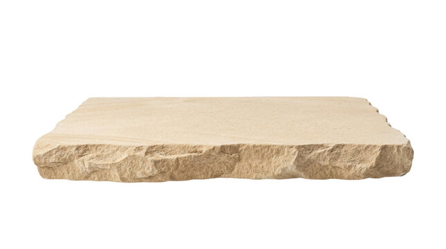 Natural beige sandstone slab side view isolated. Building material mockup template.