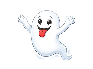 Obraz premium Cute halloween ghost cartoon png isolated on transparent background