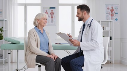 Fototapeta premium Medical consultation with senior woman and doctor