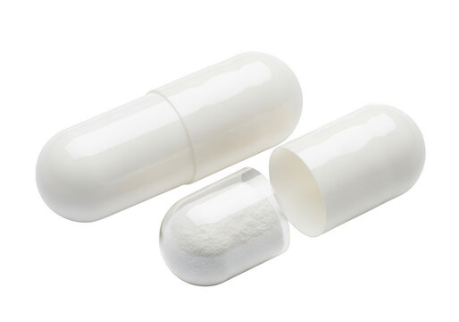 Three elongated oval capsules displayed in a row isolated on transparent background