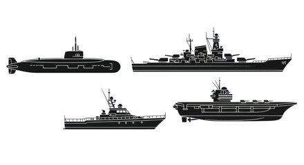 Naval Fleet Silhouette Collection: Submarine, Battleship, Patrol Boat, Aircraft Carrier © Ahmad