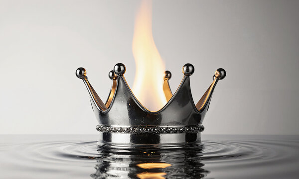 A silver crown reflected as a golden flame in water, symbolizing duality, perception, and the truth hidden beneath surfaces.