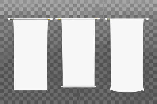 hanging banners collection white textile flags with transparent background