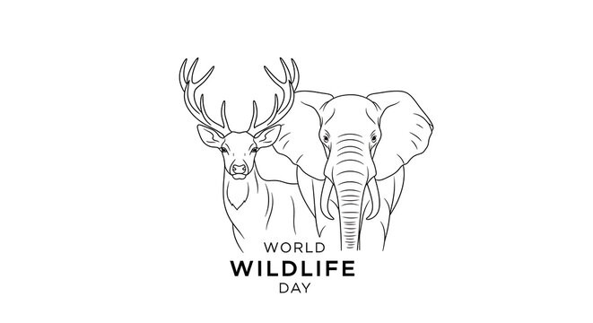 World wildlife day illustration with deer and elephant