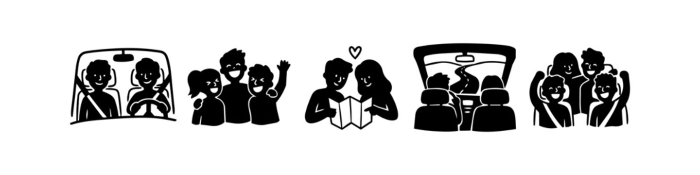Set of minimalist black icons representing moral compass, ethics, and direction. Includes symbols for decision making, justice, heart-led paths, and guidance like a lighthouse.