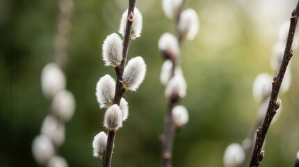 Fototapeta premium Fluffy willow catkins serve as a beautiful symbol of the spring season.