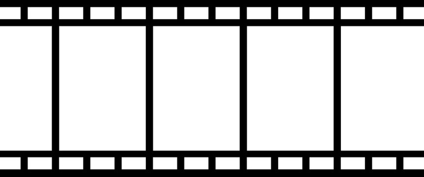 Classic black film strip frame template with four frames and white borders, isolated on a clean white background.