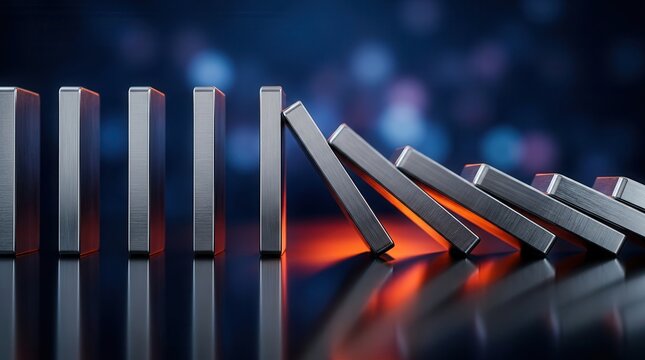 Conceptual representation of the domino effect with neatly arranged tiles.