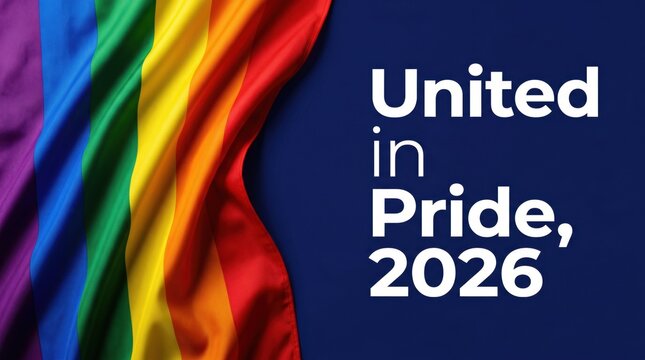 Rainbow pride flag waving against a dark blue background