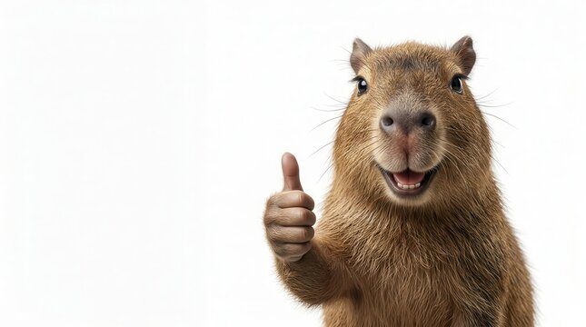 Adorable happy capybara giving a thumbs up gesture.