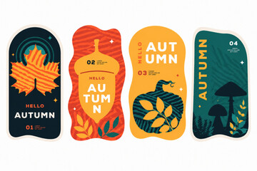 autumn season symbols collection with leaves pumpkin acorn and umbrella flat design vector illustration © mutiara