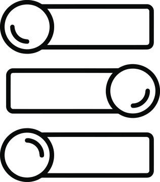 Minimalist line toggle switches set in black on transparent background, line switch on off black and white