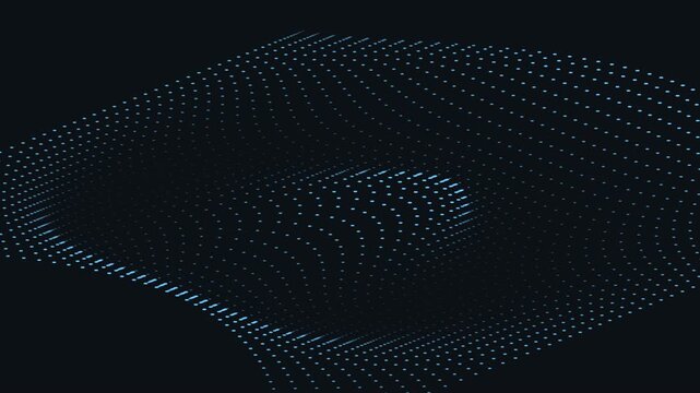 Abstract motion background animation featuring a flowing grid of blue dots on a dark, deep space backdrop, creating a sense of depth.