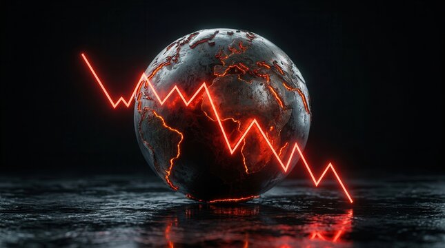 A distressed earth globe represents global economic uncertainty amid financial instability.