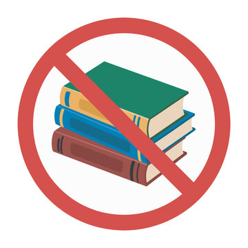 No books allowed sign, forbidden reading restriction symbol, printed materials prohibited warning for safety compliance rules enforcement design