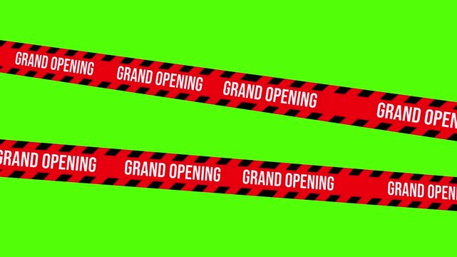 Grand Opening Red Tape: Striking red tape barriers emblazoned with Grand Opening span the frame, signaling an imminent launch with anticipation and excitement.