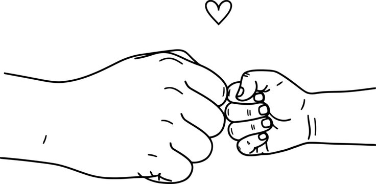 A hand drawn illustration of an adult and a child doing a fist bump.