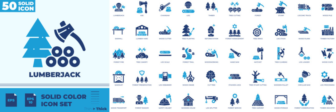 Lumberjack Solid Color Editable Icons set