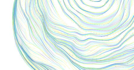 Fototapeta premium Abstract graphic of curved lines in blue, yellow, and white, creating a flowing circular design. Great for backgrounds a