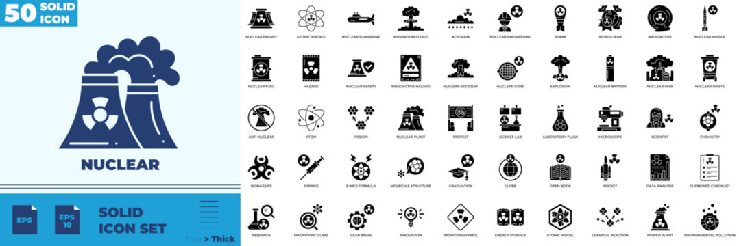 Nuclear Solid Editable Icons set