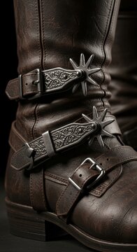 Close Up of Ornate Knight's Spurs on Leather Boots