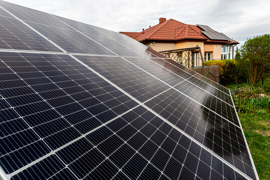 Solar panels providing green energy for private house in poland