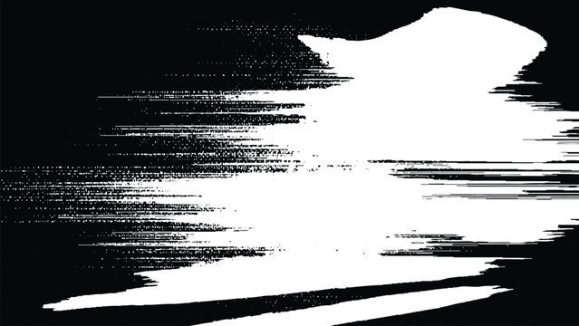 Glitchy white silhouette on distressed digital error background texture overlay