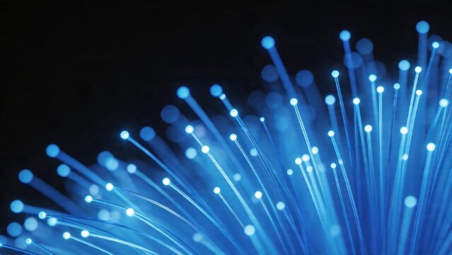 Blue fiber optic cables glowing