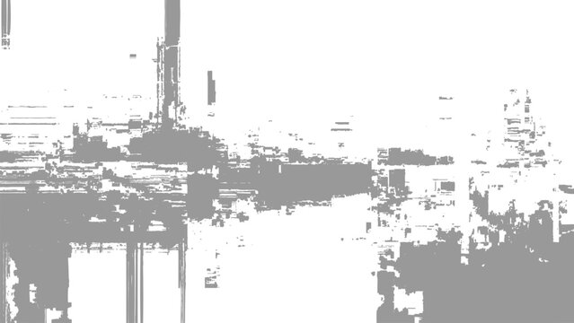 Glitchy distorted digital error fragmented damaged screen display with white background