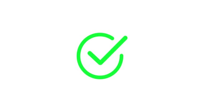 Check mark symbol animation. Animation of check mark icon. Approve and confirm sign. Correct symbol in motion graphic. on white background with alpha channel. and video animation.