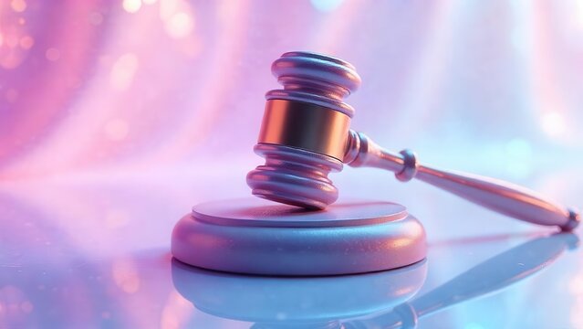 Gavel on Sound Block, Symbolic of Justice and Fairness, Illuminated by Soft Pastel Lighting