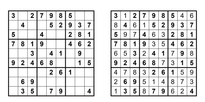 Plantilla de Sudoku nivel muy f&aacute;cil para principiantes con soluci&oacute;n