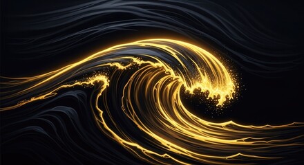 Obraz premium Abstract glowing liquid gold ocean wave on dark background