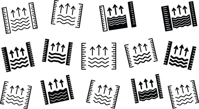 Heat Transfer Icon Set with Thermal Flow Arrows and Temperature Measurement Symbols in Black and White Scientific Vector Illustration Collection