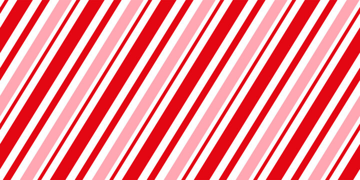 Candy cane Christmas background, peppermint diagonal stripes print seamless pattern
