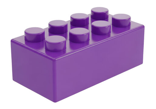 Purple lego brick with four studs on top isolated on transparent background