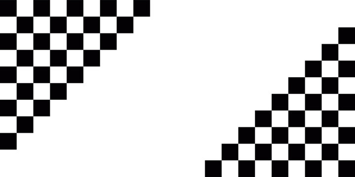 Abstract geometric pattern of black and white checkered triangles on a white background. Minimalist vector illustration with diagonal checkered blocks.
