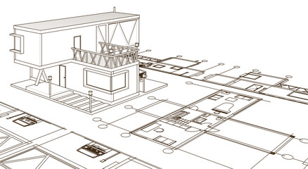 Fototapeta premium house plan sketch 3d illustration